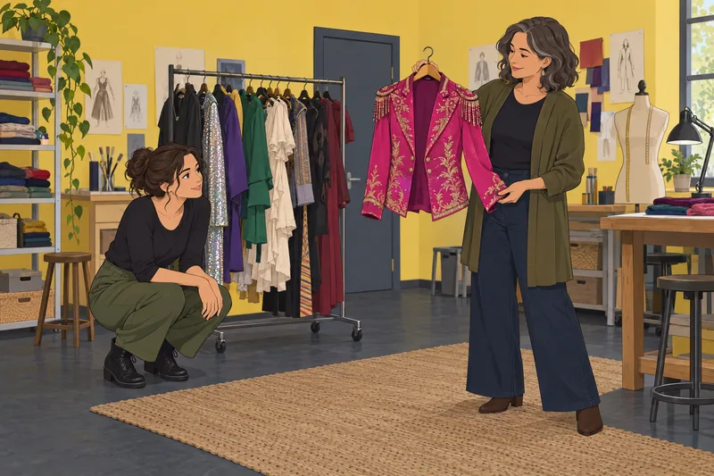 Celebrity Crush Quiz: shopper admires a stage jacket.