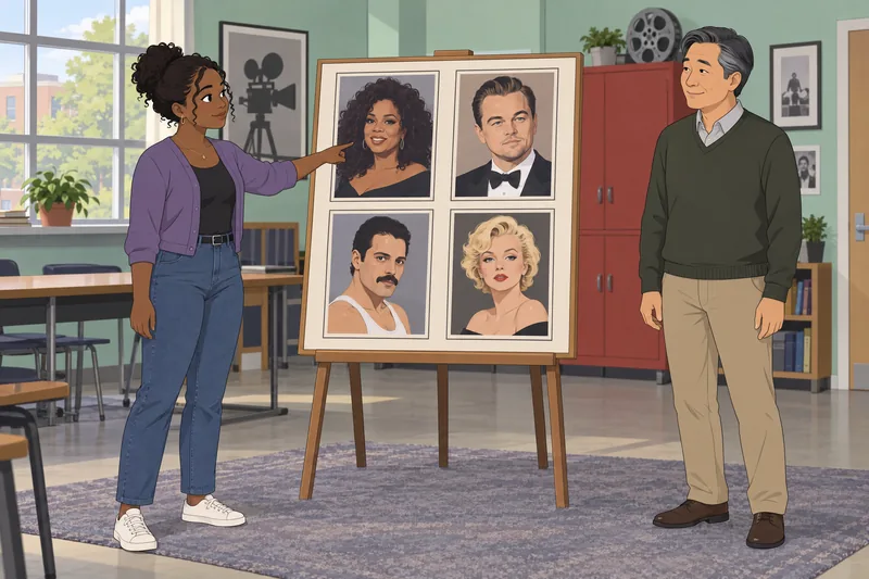 Celebrity Face Quiz shows portrait recognition in class.