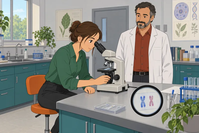 Cell Cycle Quiz: Student adjusts a microscope.
