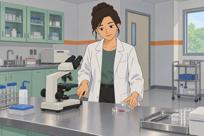 El cuestionario de etiquetado aparece junto al microscopio.