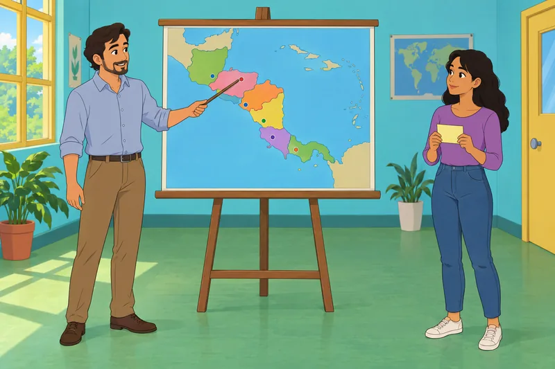 Central America Capitals appear on a classroom map.