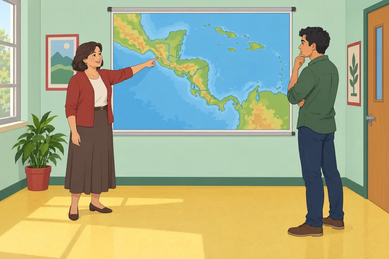 Central America Map quiz begins in class.