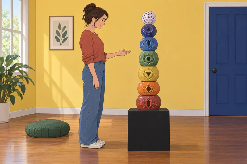 La escena de equilibrio de chakras muestra cerámica.