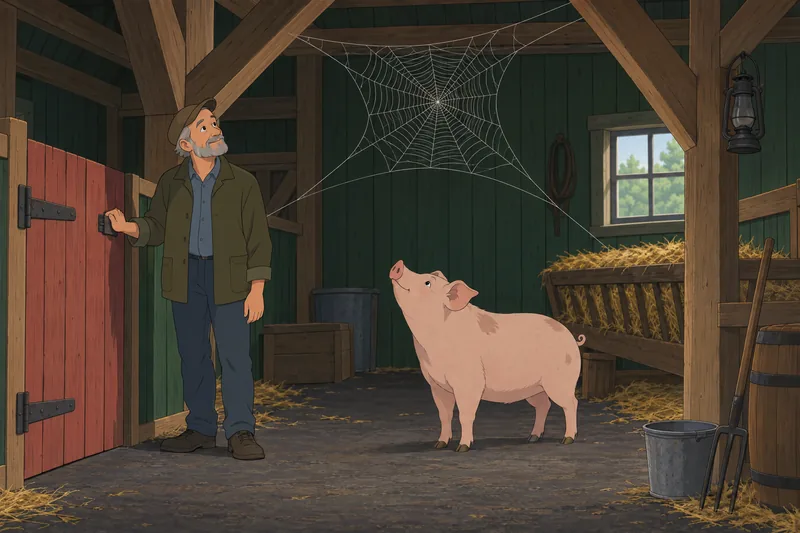 Charlotte's Web Quiz shows a web overhead.