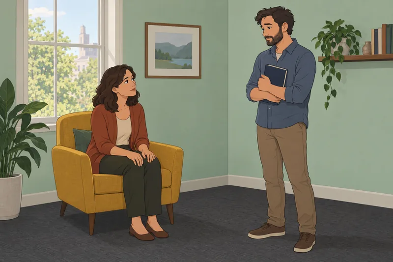 Attachment Style Test shows a quiet clinic conversation.