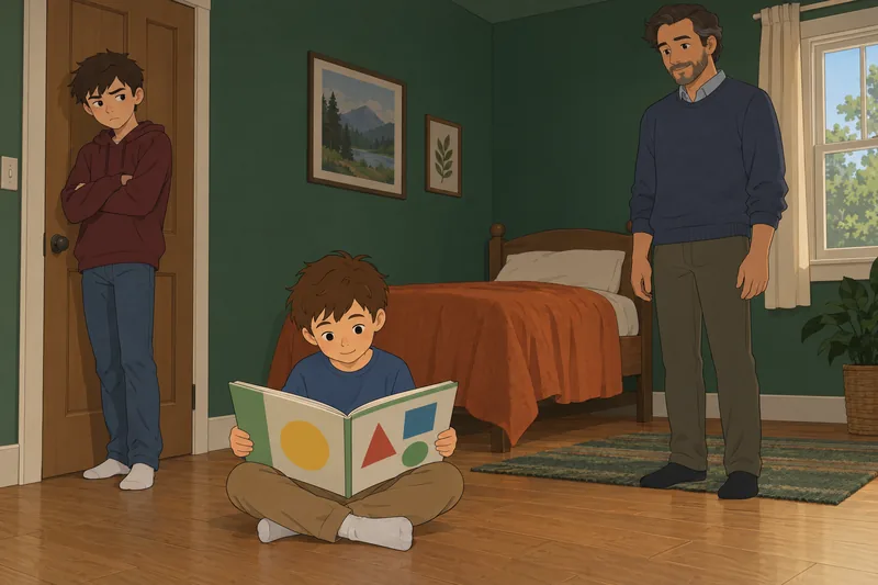 Sibling Rivalry Scale frames a quiet storybook scene.