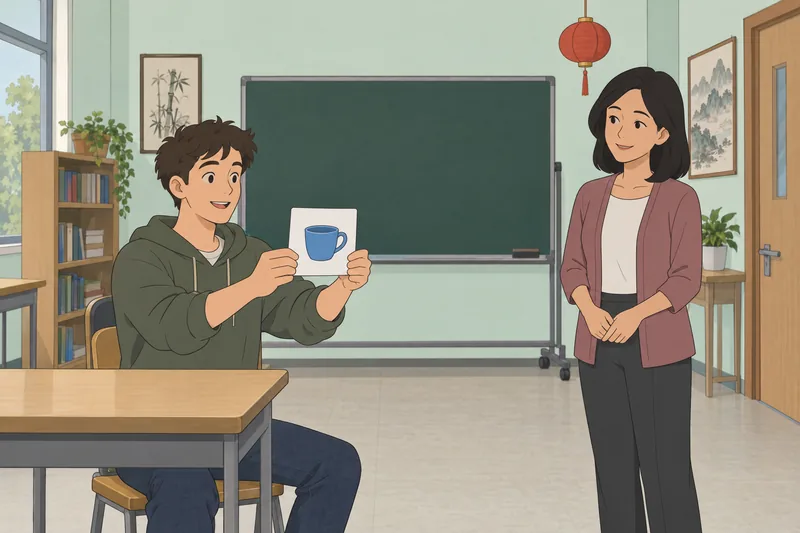 El cuestionario de chino usa tarjetas ilustradas.