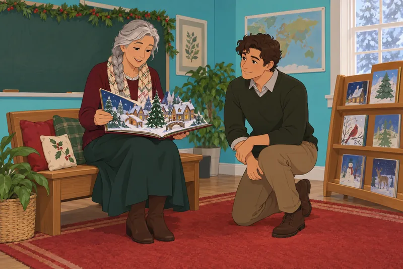 Christmas Book Quiz shows a classroom read-aloud.
