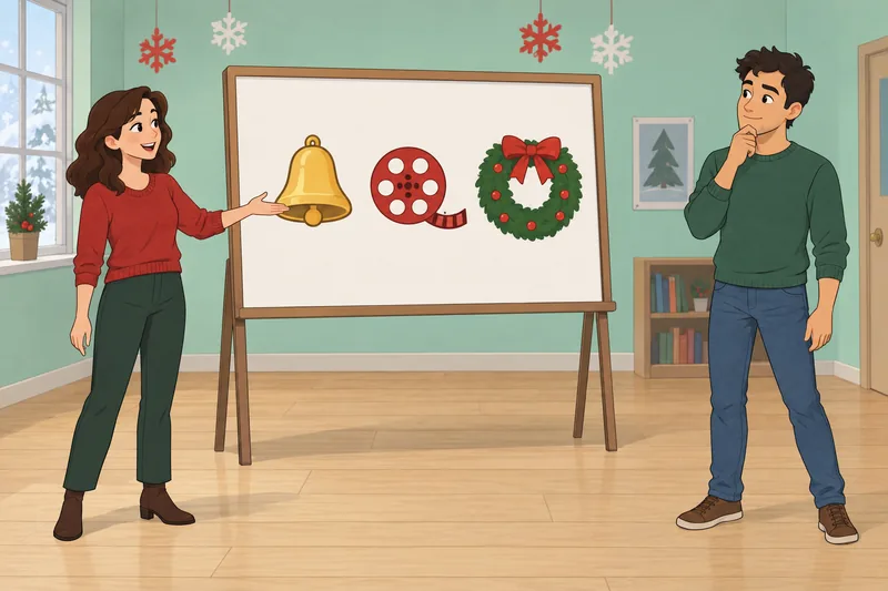 Christmas Emoji Quiz shows festive clues in class.
