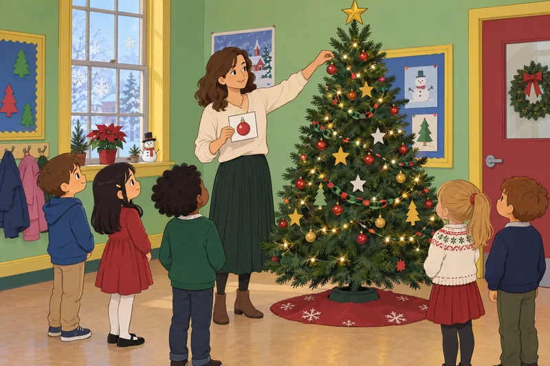Christmas Picture Quiz shows a classroom tree.