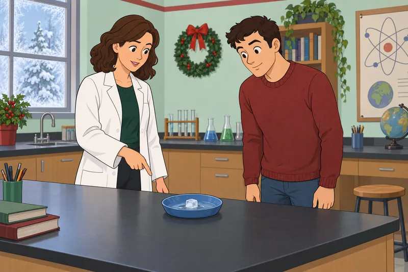 Christmas Science Quiz shows a learner examining ice.
