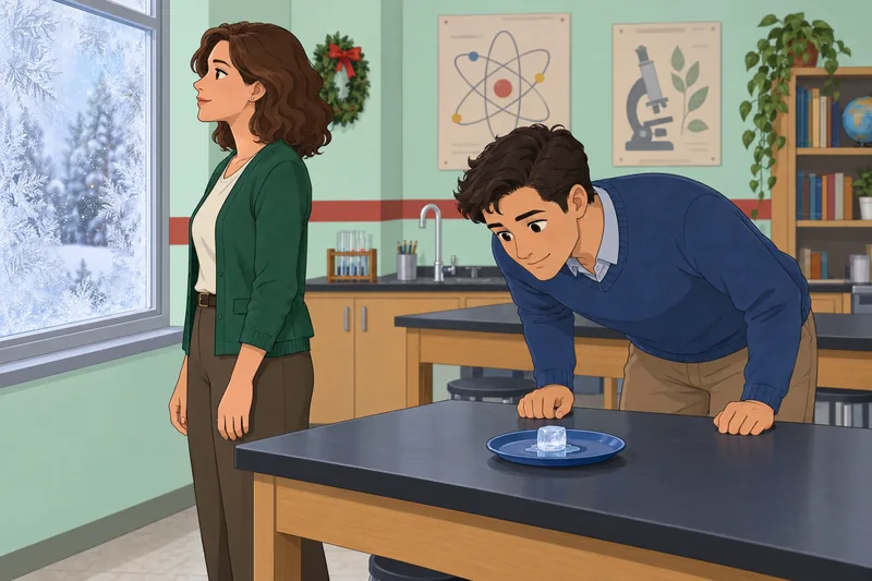El cuestionario de ciencia muestra hielo en clase.
