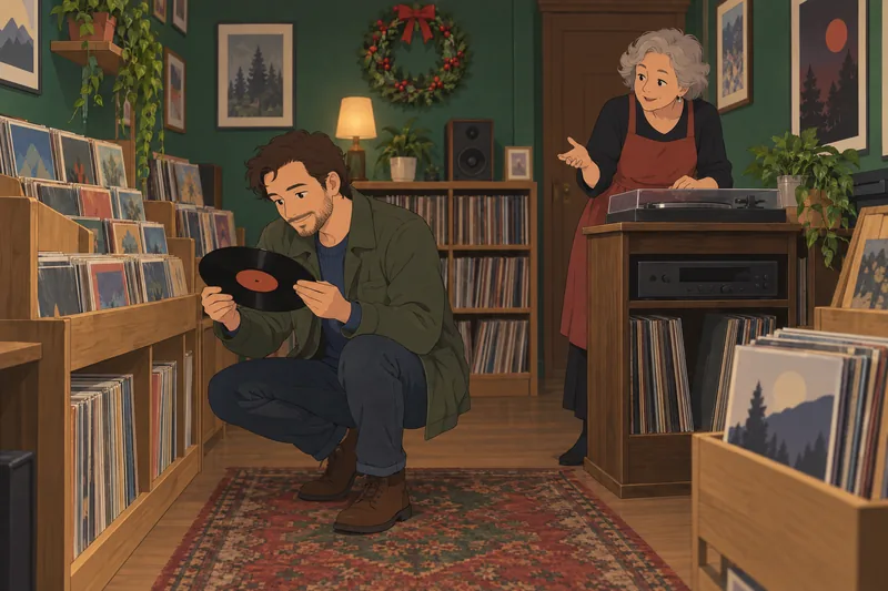 Christmas Song Quiz features a vinyl listener.