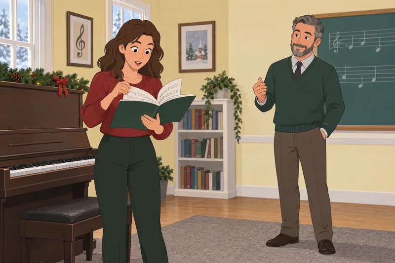 Christmas Song Quiz features a standing listener.