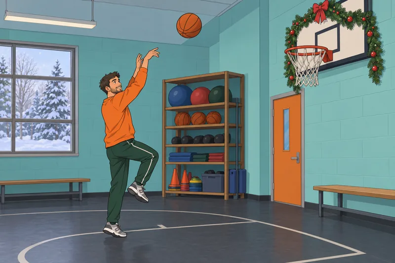 Christmas Sport Quiz shows a basketball drill.