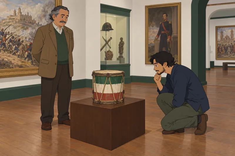 Cinco de Mayo visitors examine a historic drum.