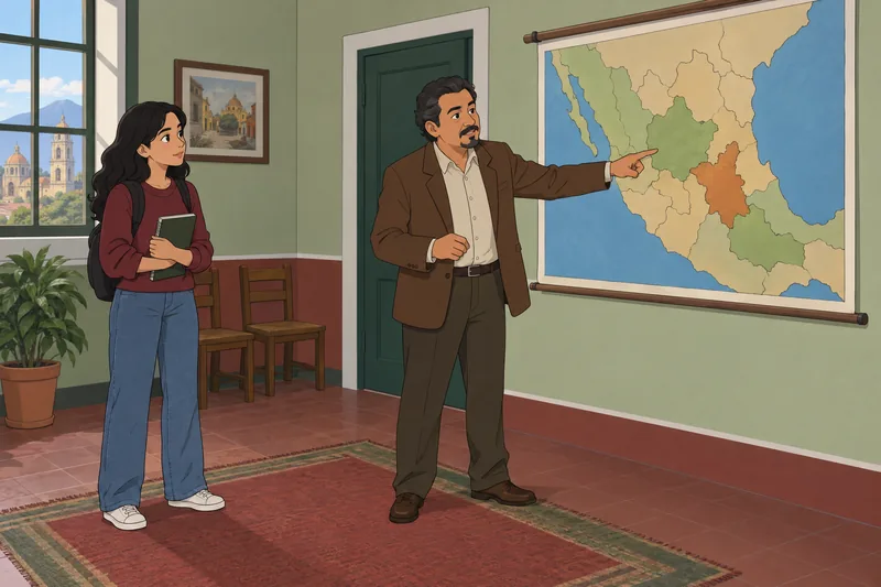 Cinco de Mayo students study a Puebla map.
