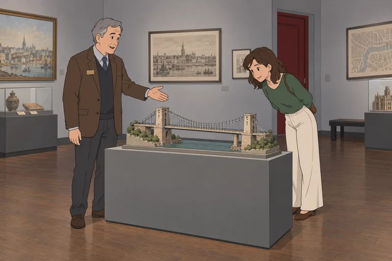 Cities of the: A visitor examines a bridge.