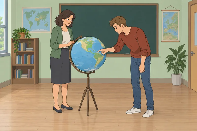 Cities of the: A learner studies a globe.