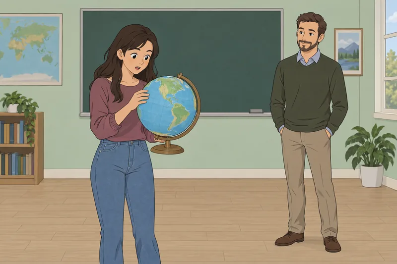 cuestionario sobre ciudades: Un alumno observa un globo.