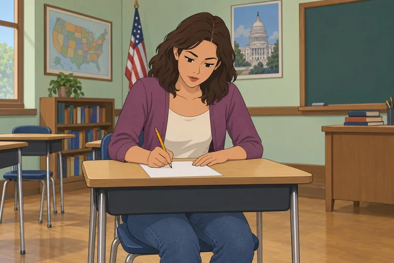 Citizenship Test Quiz shows a civics learner.