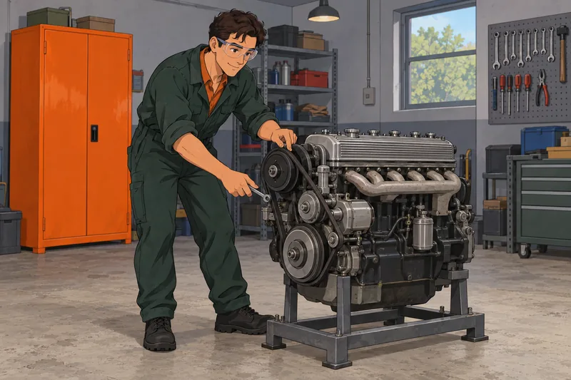 Quiz de autos: mecánico revisa un motor clásico.