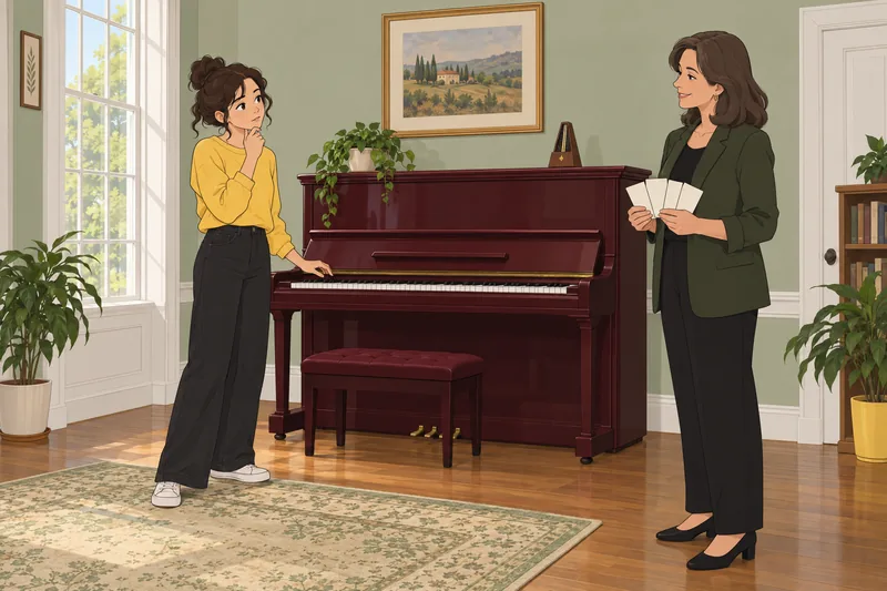 Classical Music Quiz shows a student at piano.