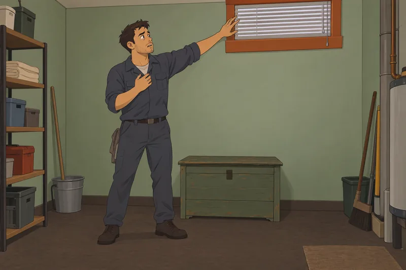 Claustrophobia test: man reaches toward a shut window.