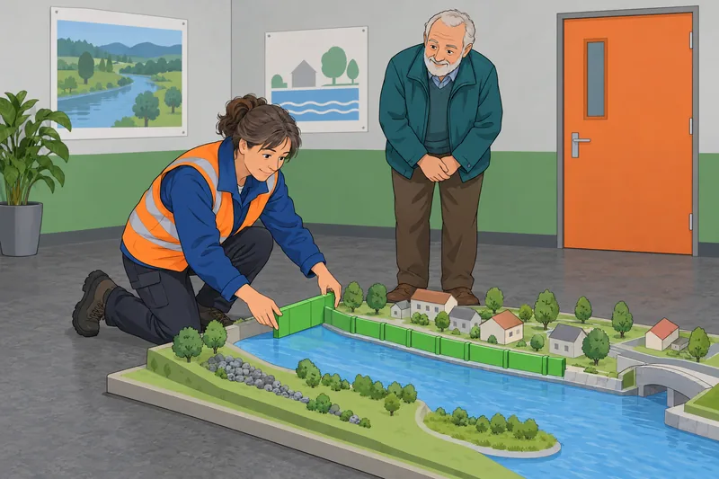Climate Change Quiz: planners test a flood barrier.