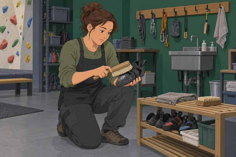 Climbing Shoe Quiz shows a cleaning brush.