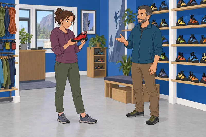 Climbing Shoe Quiz shows a fit check.