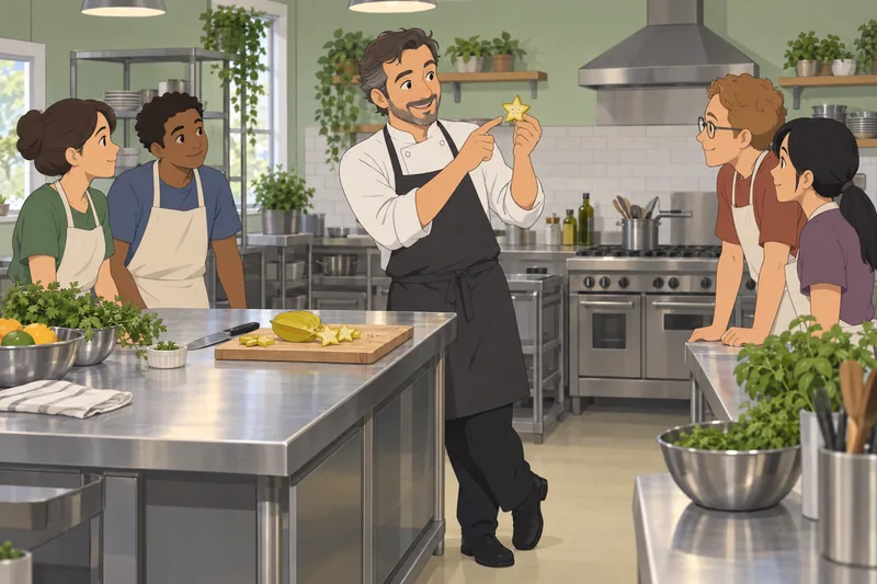 Quiz de alimentos muestra un cocinero cortando carambola.
