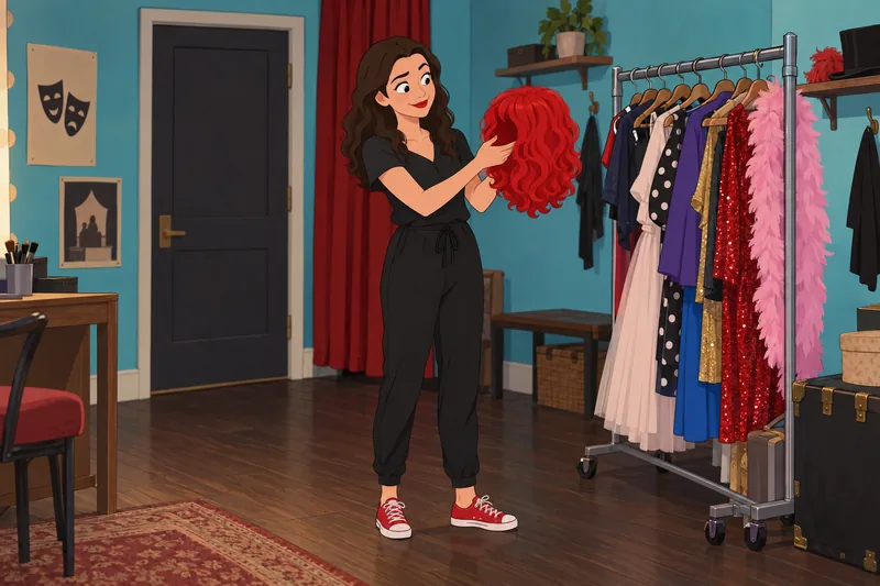 Colleen Ballinger Quiz: performer examines a red wig.