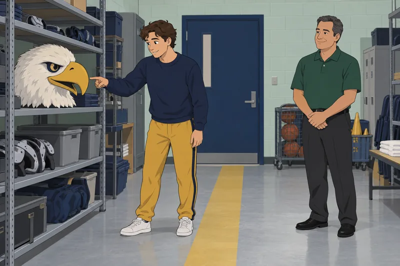 College Mascot Quiz: student identifies a mascot.