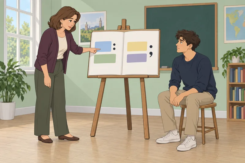 Colon Quiz shows a teacher explaining punctuation.