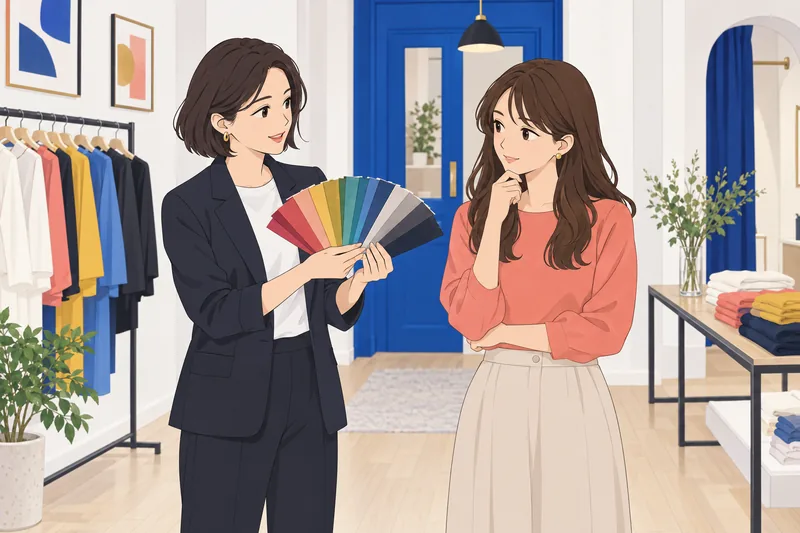 Color Wheel Quiz shows a stylist comparing swatches.