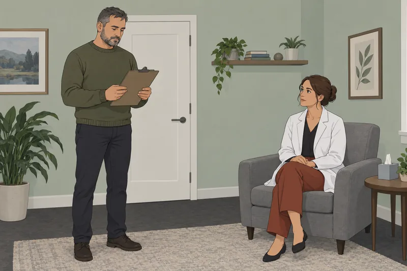 Combat Exposure Scale scene in a clinic.