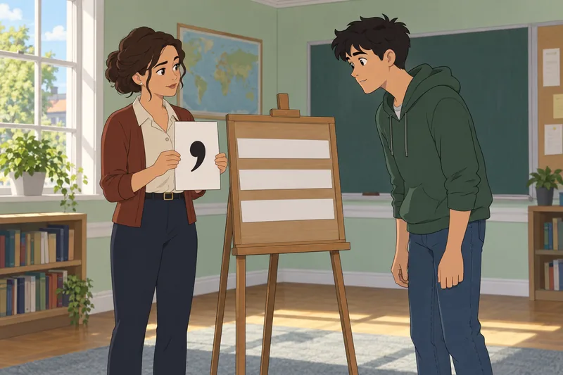 Comma Quiz appears in a punctuation classroom.