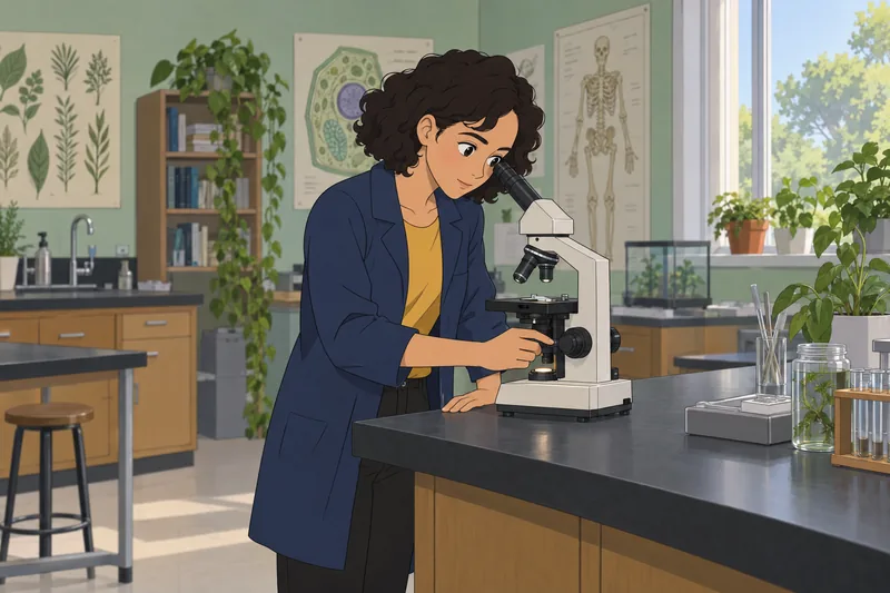 Compound Microscope Parts appear during a focusing lesson.