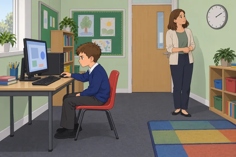 Computer Addiction Test: child pauses at the monitor.