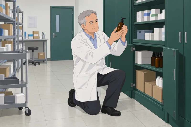 Condom Quiz depicts a pharmacist checking storage supplies.