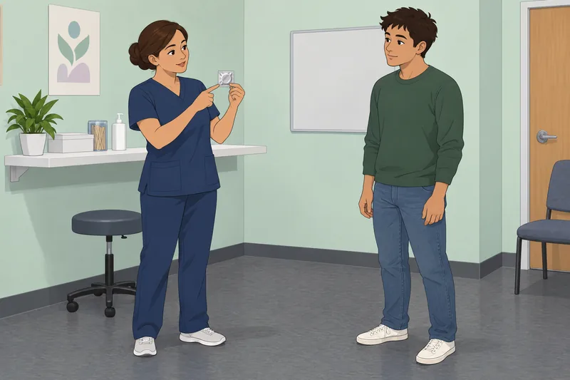Condom Quiz shows a clinic demonstration.