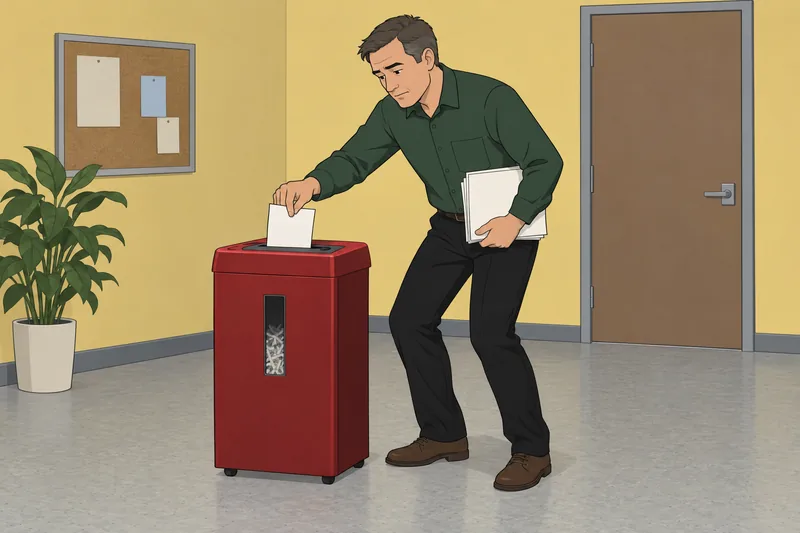 Confidentiality Quiz shows papers entering a shredder.