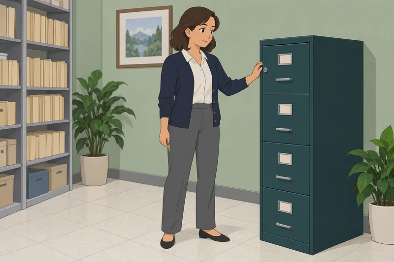 El cuestionario sobre confidencialidad muestra un archivador cerrado.