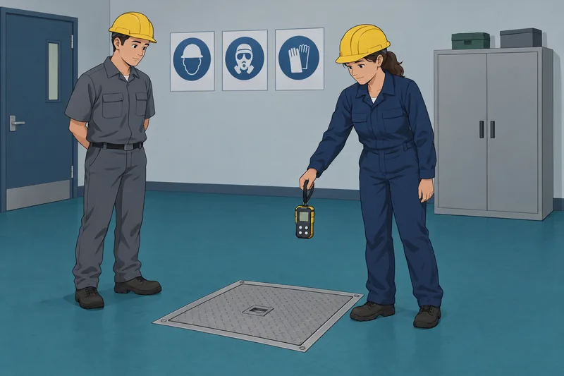 Confined Space Quiz shows a worker checking air.