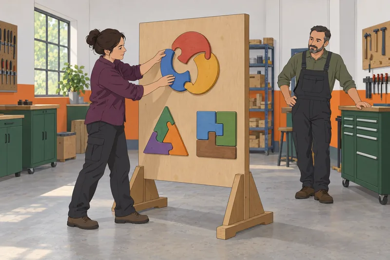 Connections Quiz: A learner joins wooden links.
