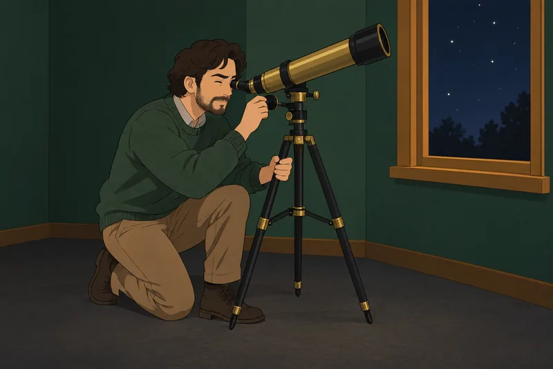 Constellation Quiz shows an observer adjusting a telescope.
