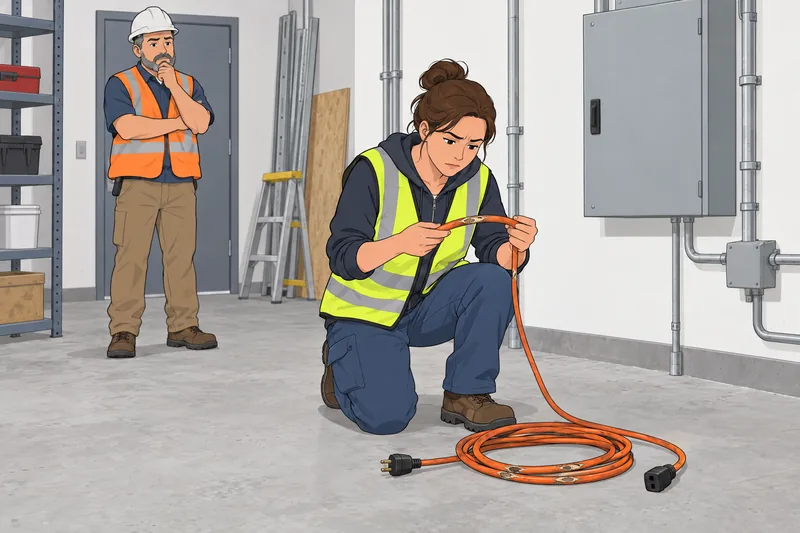 Construction Safety Quiz examines a damaged work cable.