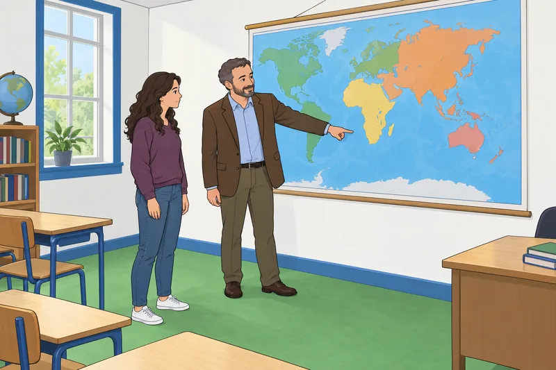 Continents and Oceans appear on a classroom map.
