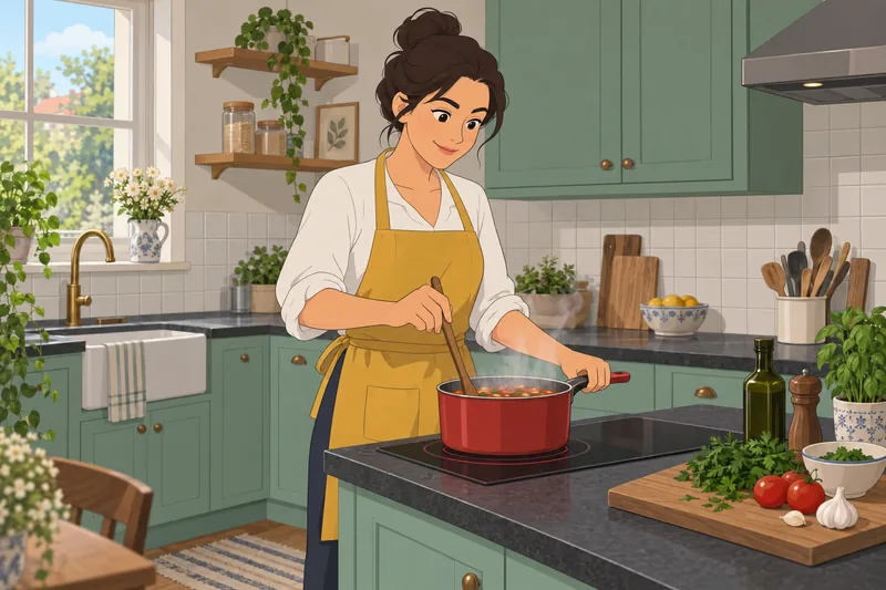 Cooking Quiz shows a cook stirring a saucepan.